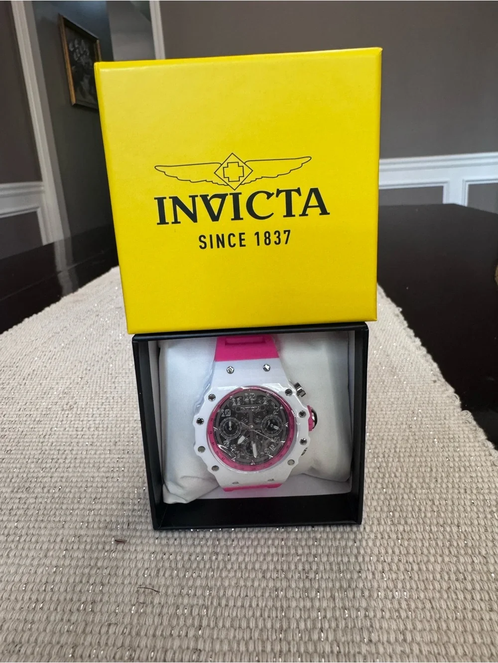 Invicta Racing 69624 White and Pink Chronograph Silicone Strap Watch